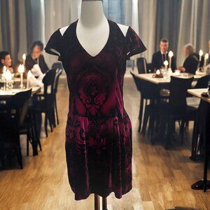 Nanette Lepore Velvet Burnout Dress Goth Chic Glam Cold‎ Shoulder Sz 8 Elegant